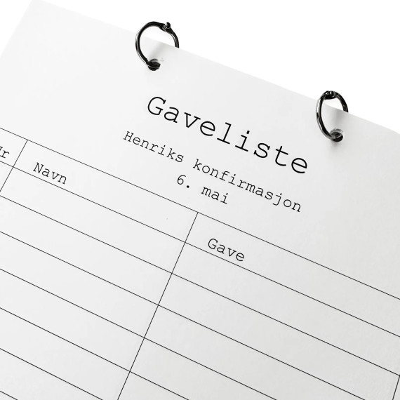 Gaveliste til Konfirmasjon - Helhvit