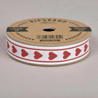 Ripsbånd Hjerter 16mm x 10 meter