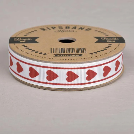 Ripsbånd Hjerter 16mm x 10 meter