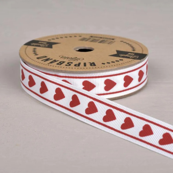 Ripsbånd Hjerter 16mm x 10 meter