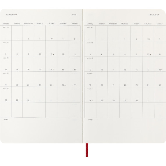 Kalender Moleskine 2026 Medium - Rød