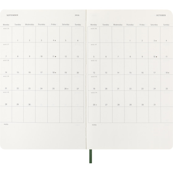 Kalender Moleskine 2026 Medium - Grønn