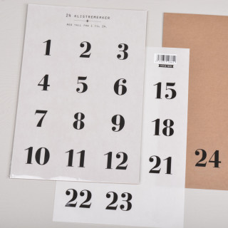 Klistremerker 1-24 Transparent med sorte tall